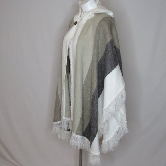 Andes Native Roots Hooded Poncho Alpaca Wool Hand Made Beige Stripe Women's OS - Picture 2 of 8